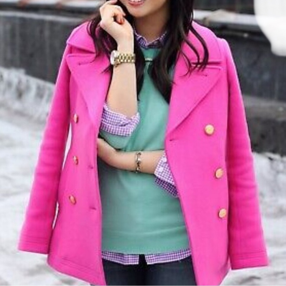 J. Crew Fuchsia Coat with Gold Accents - Picture 3 of 7